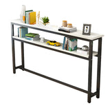 Simple Storage Oak Top White Trestle Frame Console Table Image - 10
