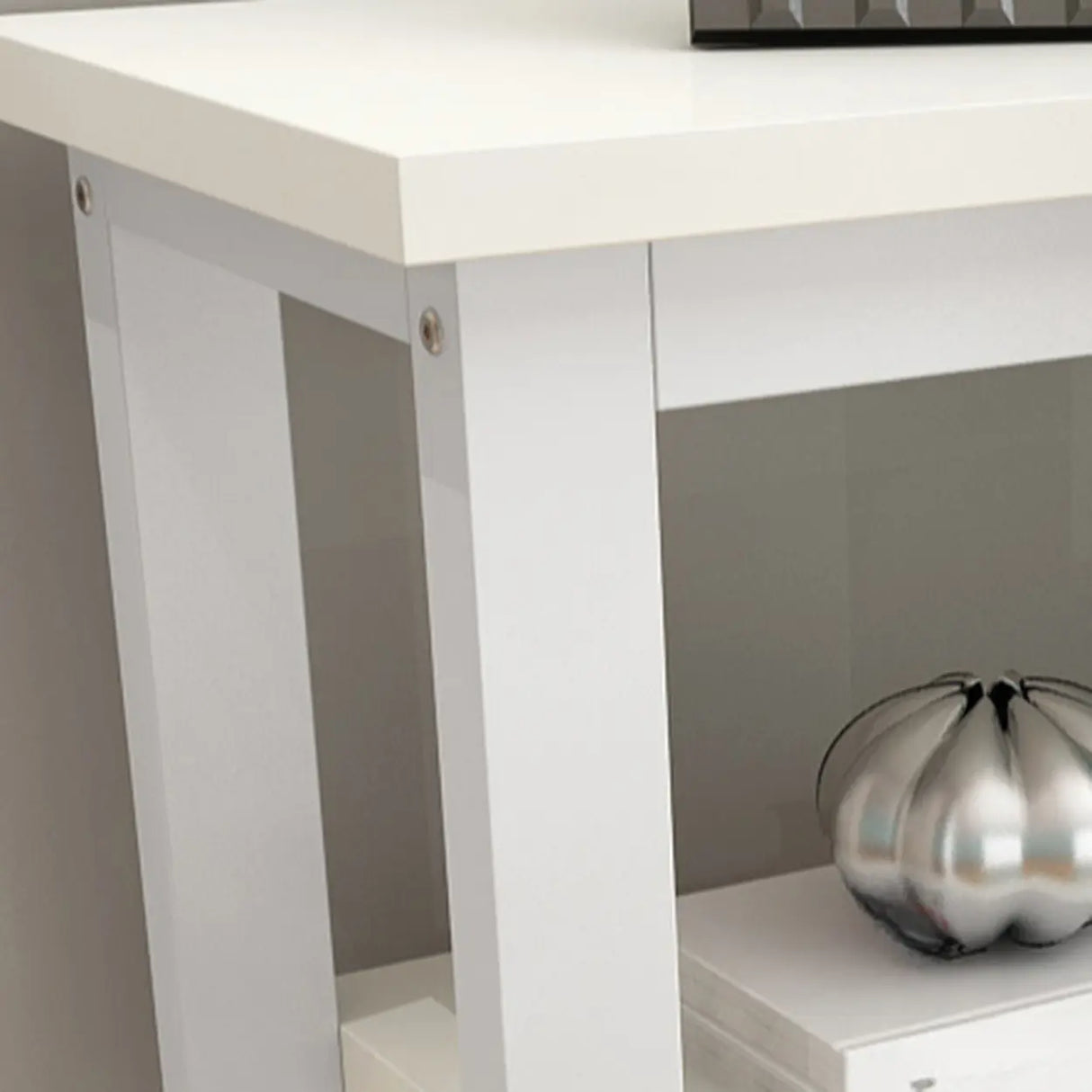 Simple Storage Oak Top White Trestle Frame Console Table Image - 12