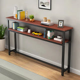 Simple Storage Oak Top White Trestle Frame Console Table Image - 17