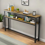 Simple Storage Oak Top White Trestle Frame Console Table Image - 5