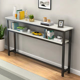 Simple Storage Oak Top White Trestle Frame Console Table Image - 9