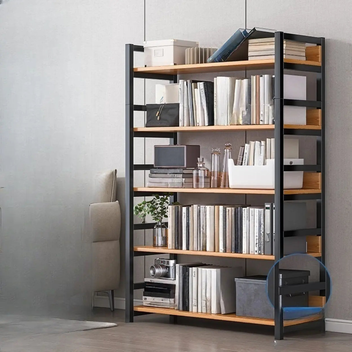 Simple Style Open Back Steel Frame Display Bookcase Image - 12