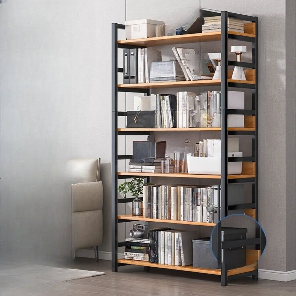 Simple Style Open Back Steel Frame Display Bookcase Image - 14