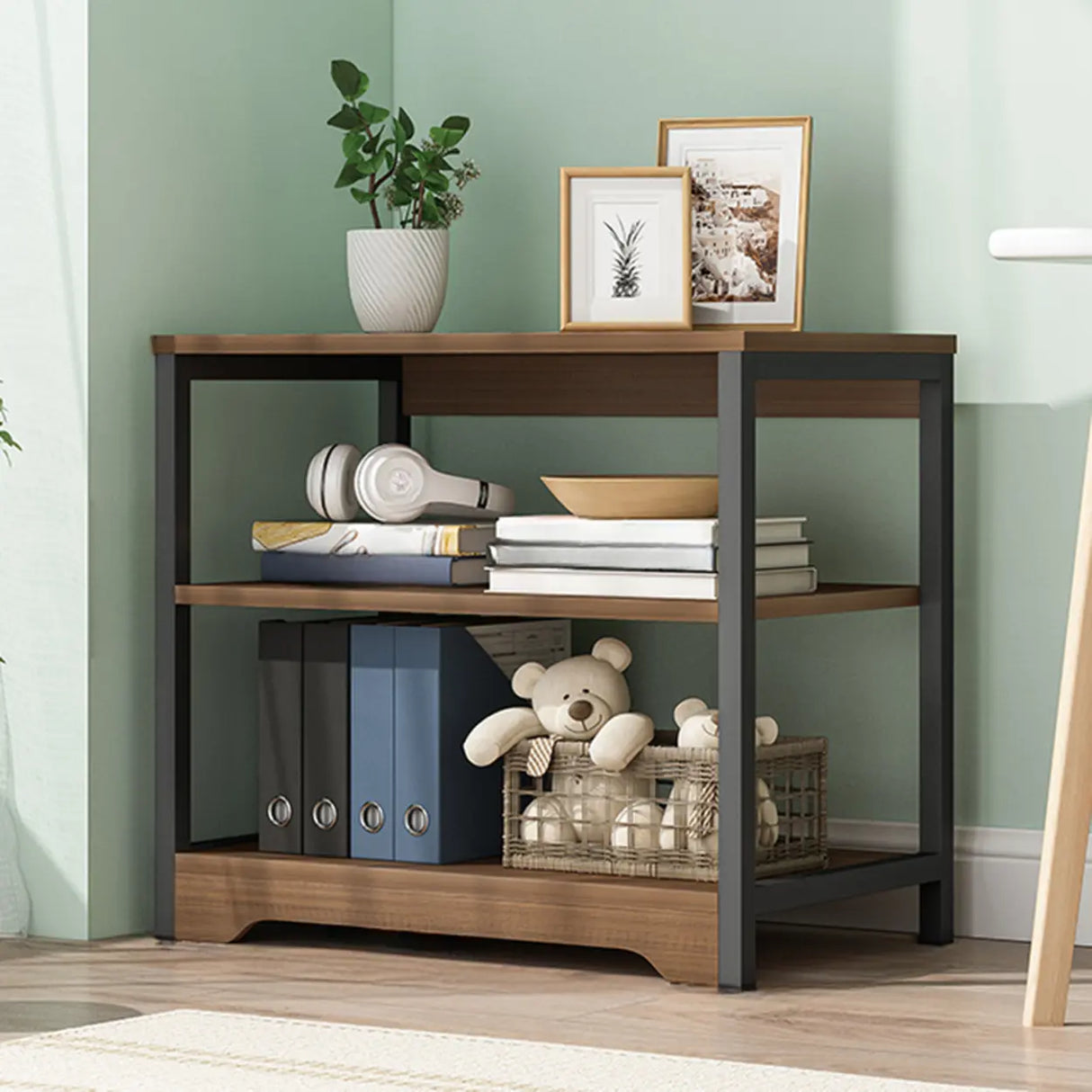 Simple Style Open Back Steel Frame Display Bookcase Image - 2