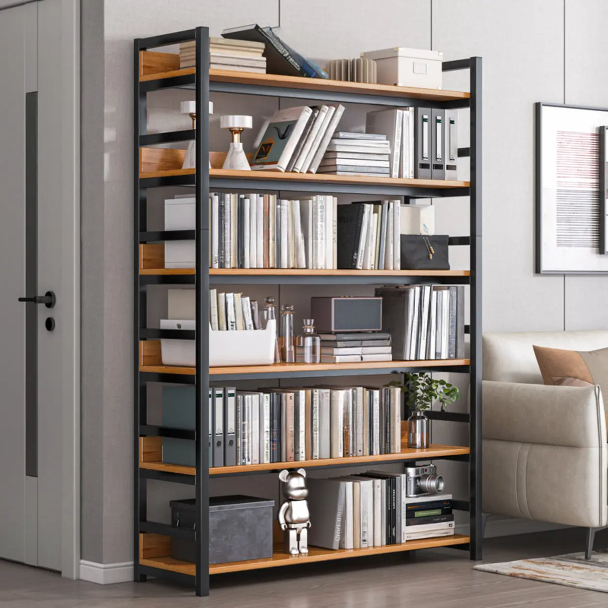 Simple Style Open Back Steel Frame Display Bookcase Image - 3