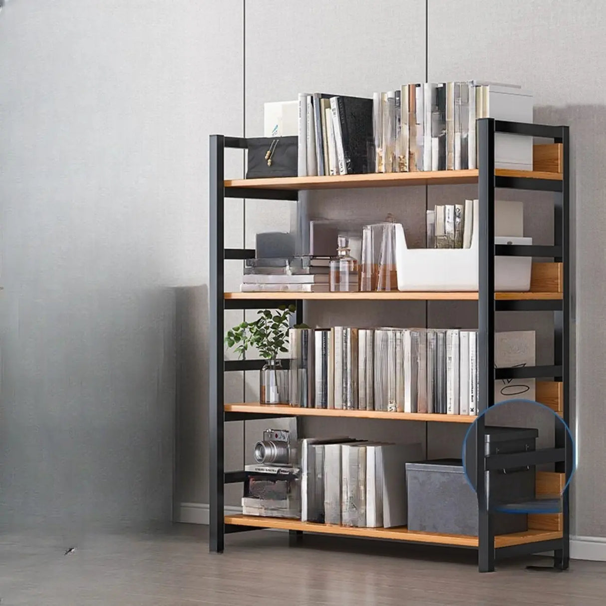 Simple Style Open Back Steel Frame Display Bookcase Image - 7