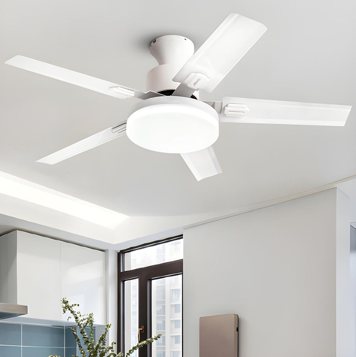 Simple Stylish Steel 5-Blade Ceiling Fan with Light Image - 3