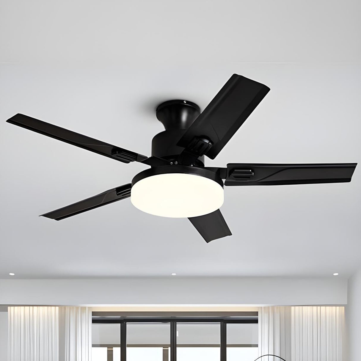 Simple Stylish Steel 5-Blade Ceiling Fan with Light Image - 4