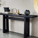 Simple Trestle Timber Black Rectangular Top Console Table Image - 3