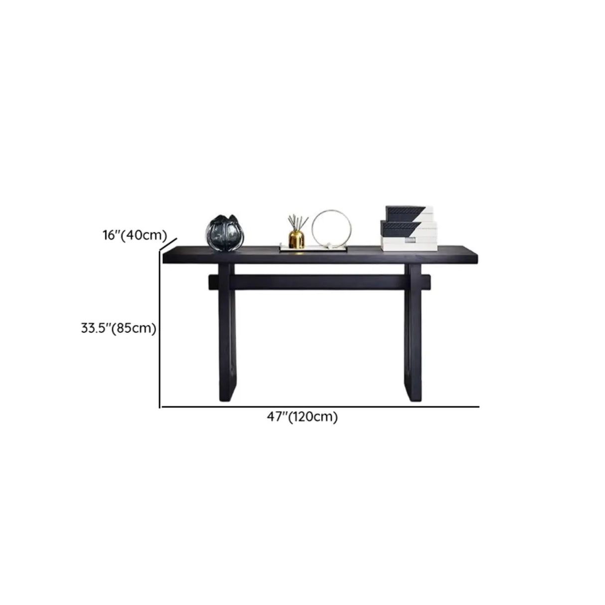Simple Trestle Timber Black Rectangular Top Console Table 