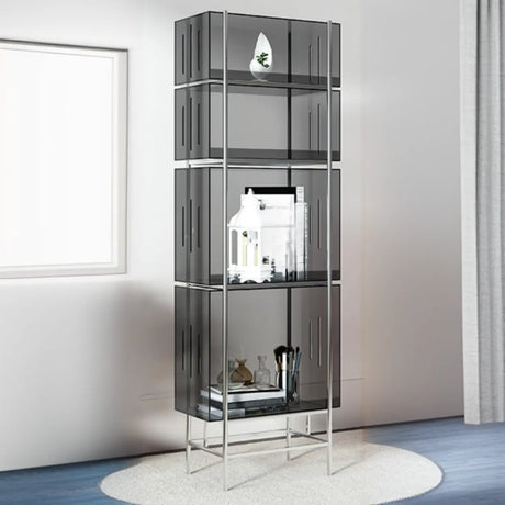 Simple Vertical Alloy Modern Rectangular Black Bookcase Image - 1