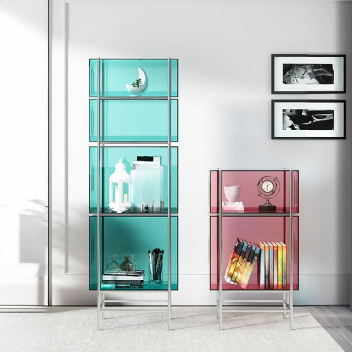Simple Vertical Alloy Modern Rectangular Black Bookcase Image - 4