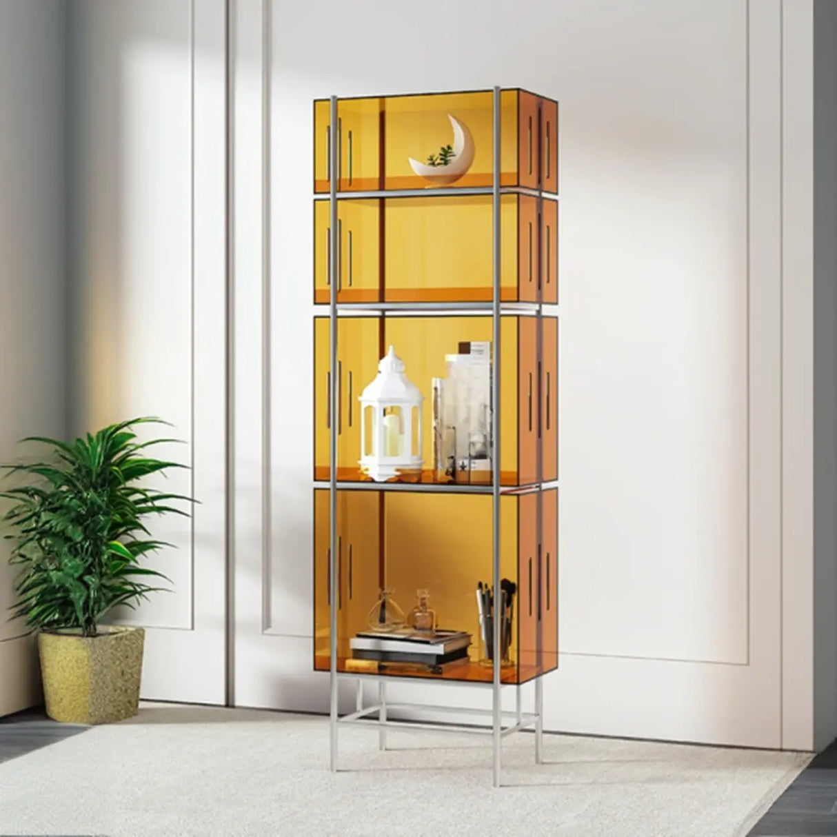Simple Vertical Alloy Modern Rectangular Black Bookcase Image - 6