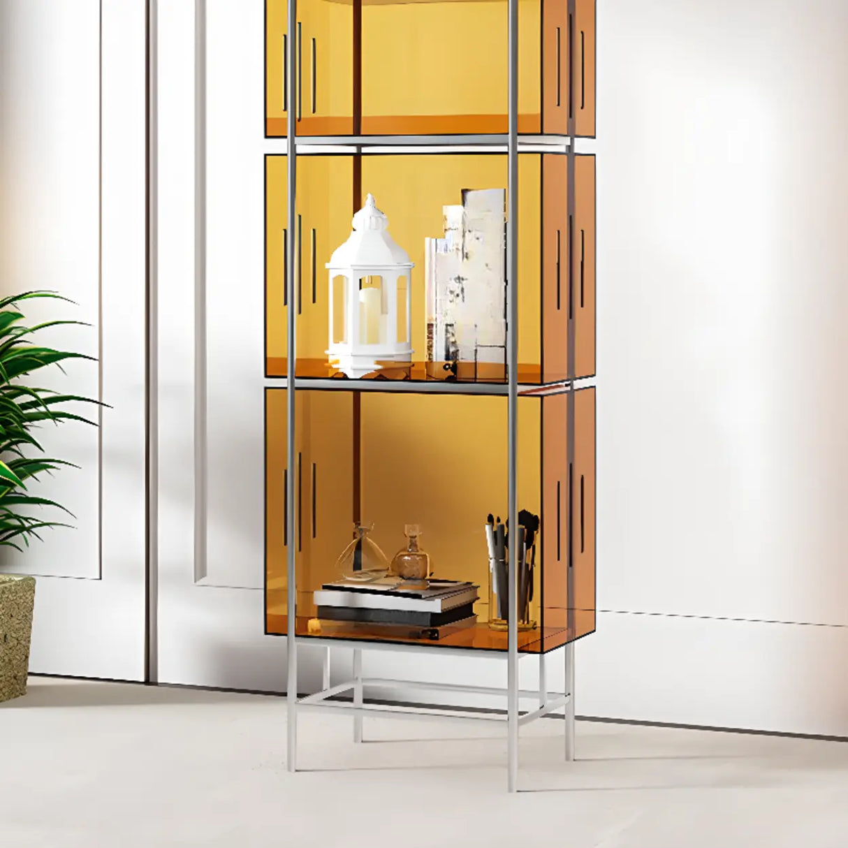 Simple Vertical Alloy Modern Rectangular Black Bookcase Image - 8