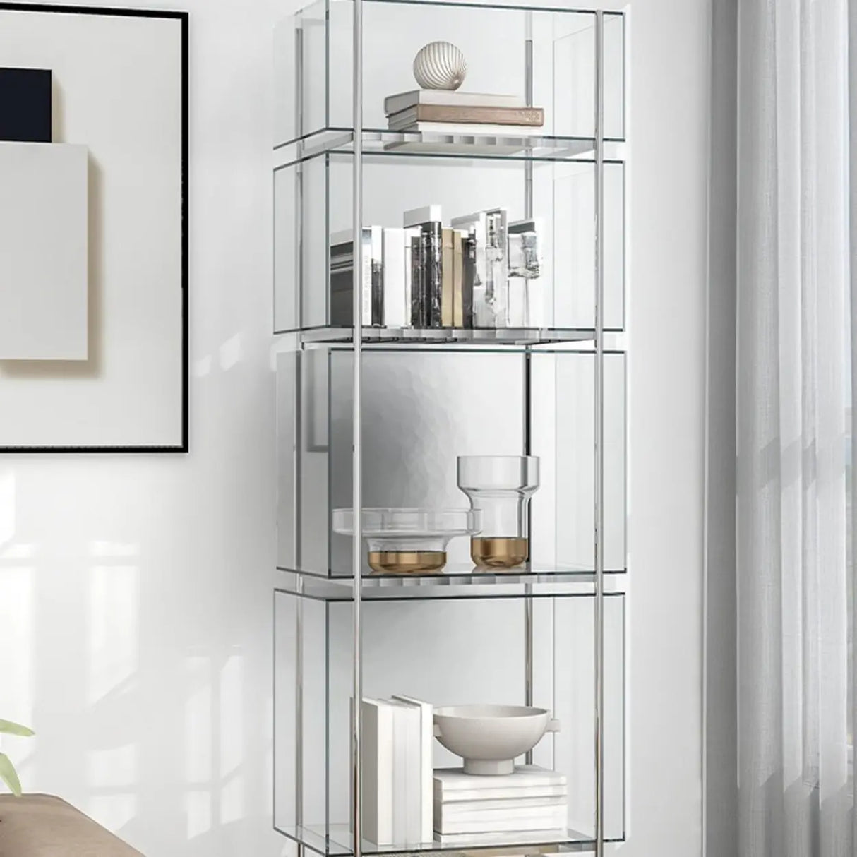 Simple Vertical Alloy Modern Rectangular Black Bookcase Image - 9