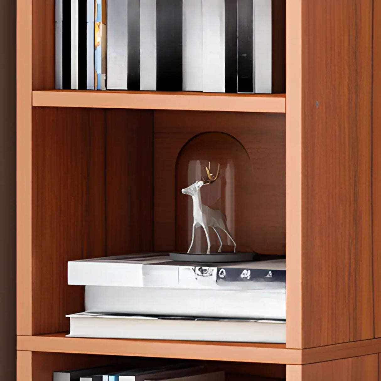 Cherry Simple Vertical Engineered Wood Narrow Bookcase Image - 10