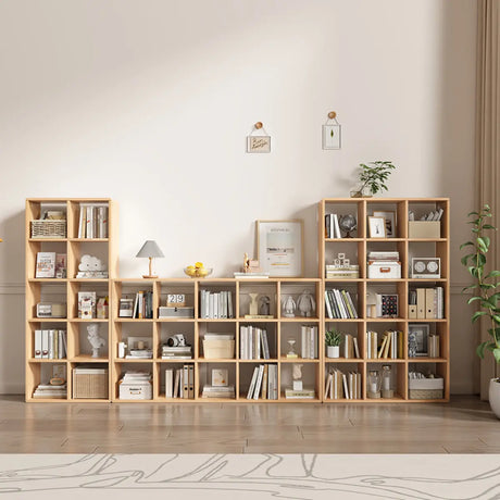 Simple Vertical Modular Natural Wood Cube Bookcase Image - 1