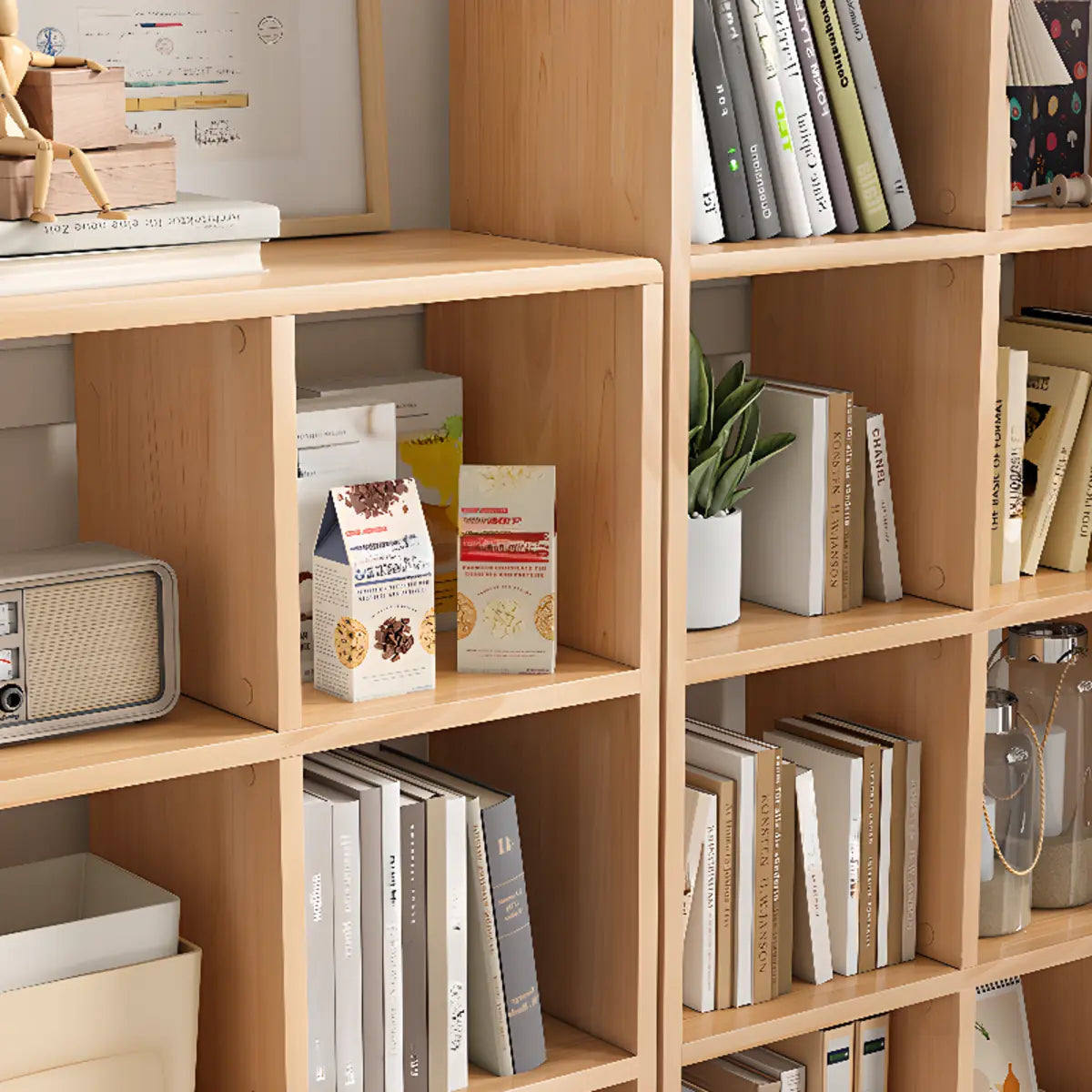 Simple Vertical Modular Natural Wood Cube Bookcase Image - 10