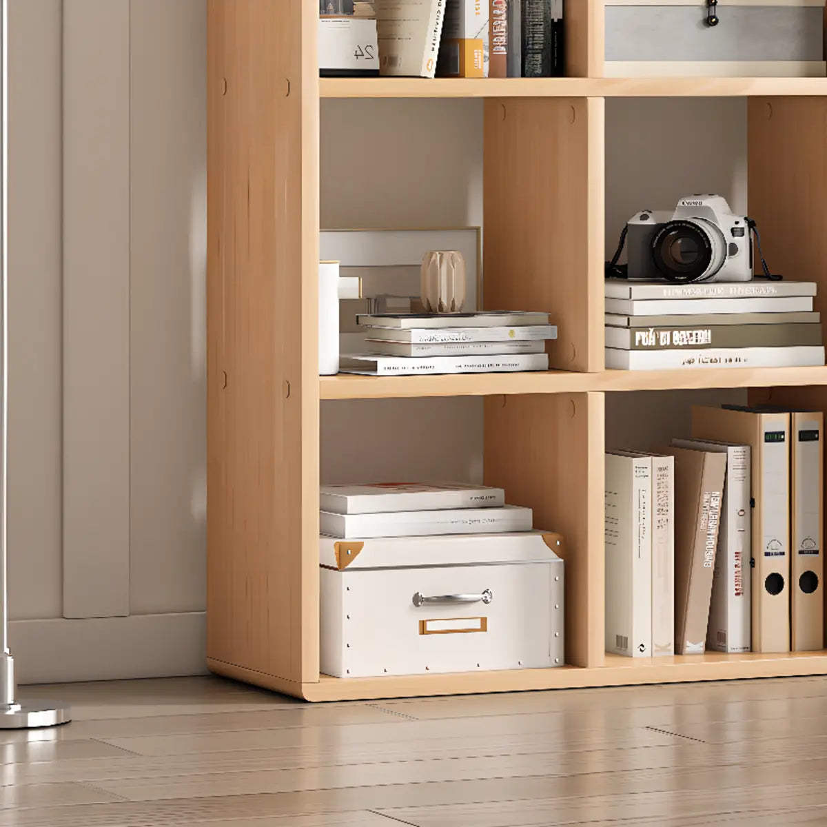 Simple Vertical Modular Natural Wood Cube Bookcase Image - 11