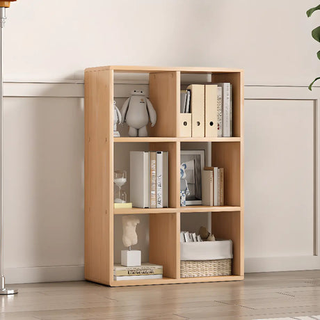 Simple Vertical Modular Natural Wood Cube Bookcase Image - 2