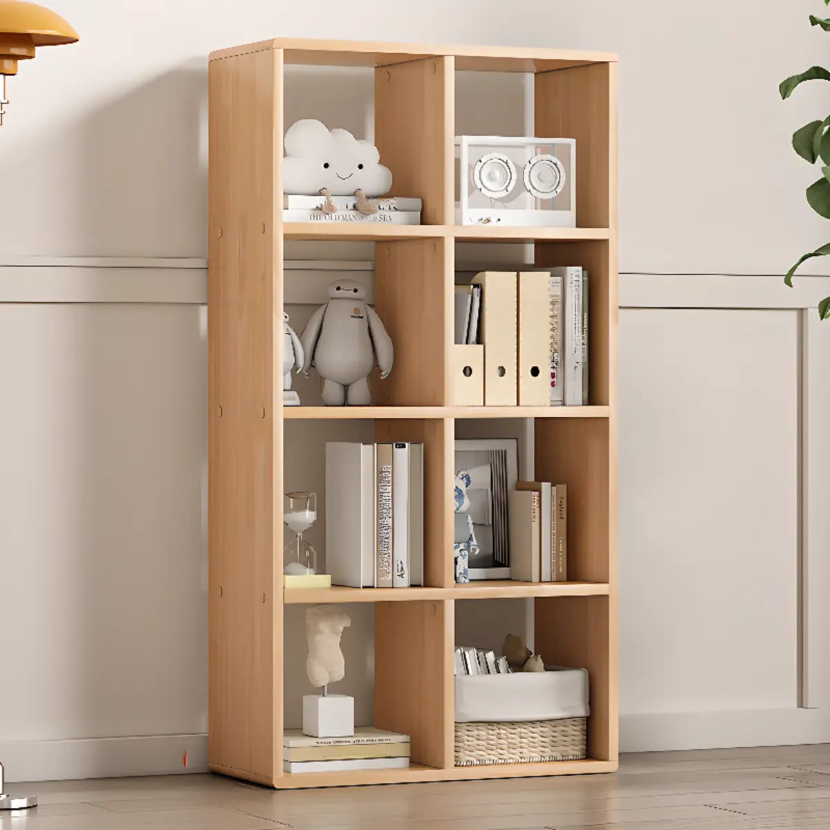 Simple Vertical Modular Natural Wood Cube Bookcase Image - 3