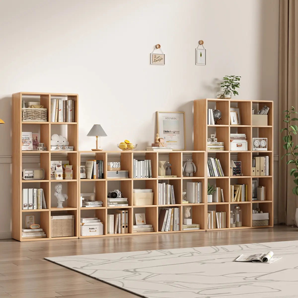 Simple Vertical Modular Natural Wood Cube Bookcase Image - 4
