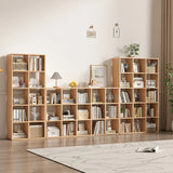 Simple Vertical Modular Natural Wood Cube Bookcase Image - 4