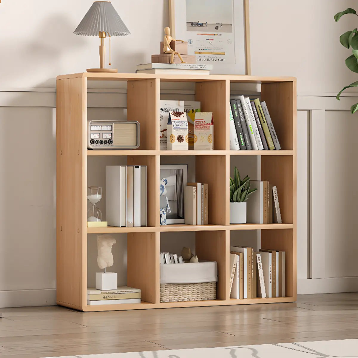 Simple Vertical Modular Natural Wood Cube Bookcase Image - 5