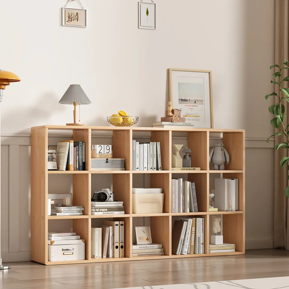 Simple Vertical Modular Natural Wood Cube Bookcase Image - 6