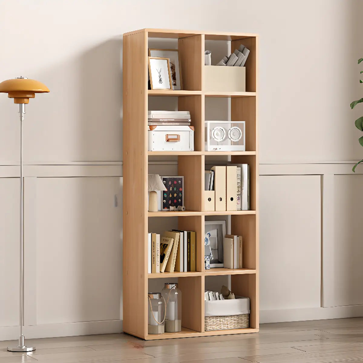 Simple Vertical Modular Natural Wood Cube Bookcase Image - 7