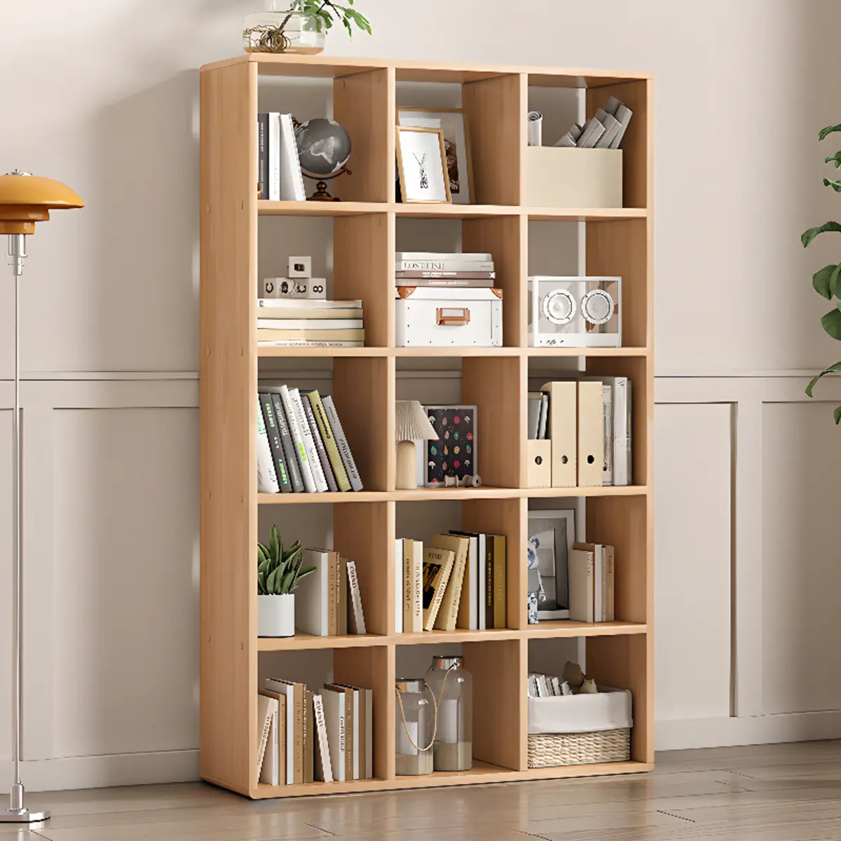 Simple Vertical Modular Natural Wood Cube Bookcase Image - 9