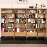 Simple Vertical Oak Rectangular Drawer Narrow Bookcase Image - 1