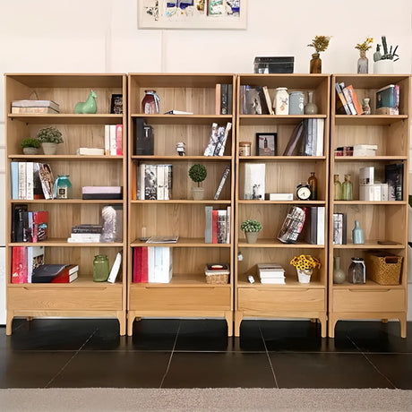 Simple Vertical Oak Rectangular Drawer Narrow Bookcase Image - 1