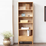 Simple Vertical Oak Rectangular Drawer Narrow Bookcase Image - 10