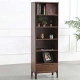 Simple Vertical Oak Rectangular Drawer Narrow Bookcase Image - 13