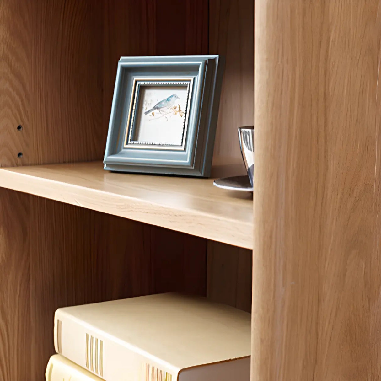 Simple Vertical Oak Rectangular Drawer Narrow Bookcase Image - 14