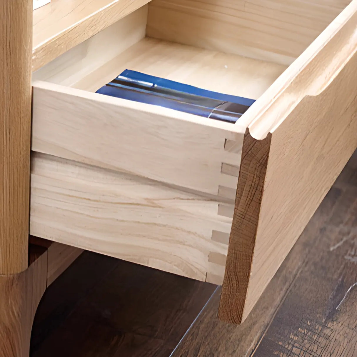 Simple Vertical Oak Rectangular Drawer Narrow Bookcase Image - 17