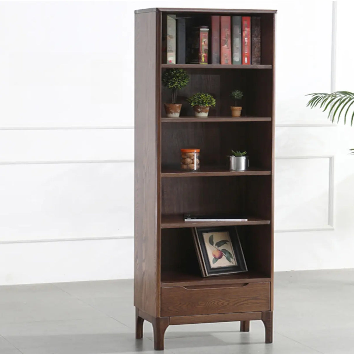Simple Vertical Oak Rectangular Drawer Narrow Bookcase Image - 19