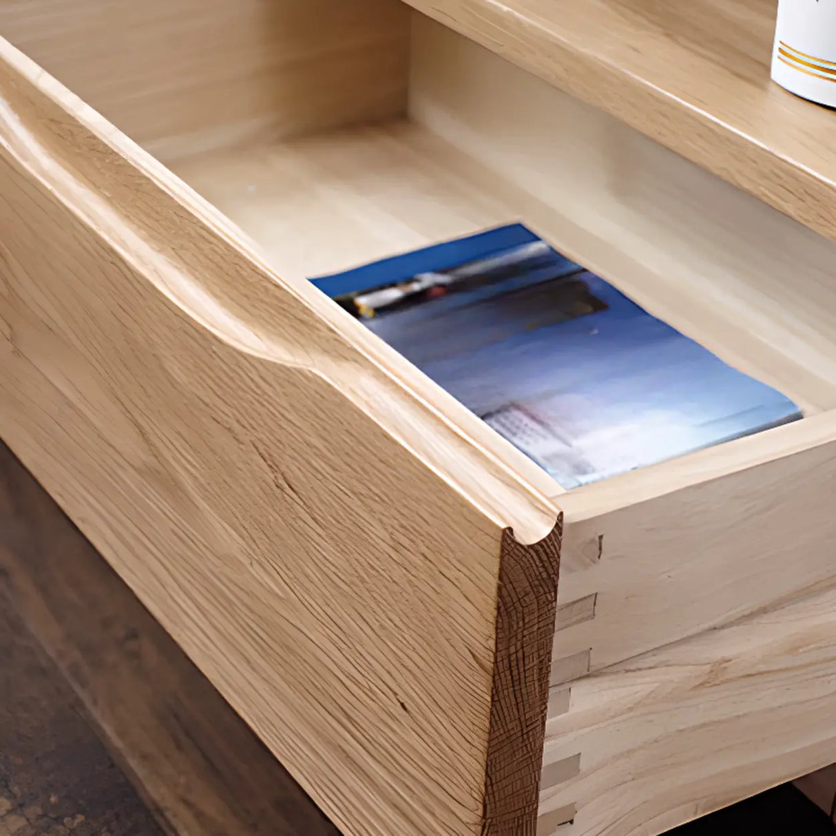 Simple Vertical Oak Rectangular Drawer Narrow Bookcase Image - 20