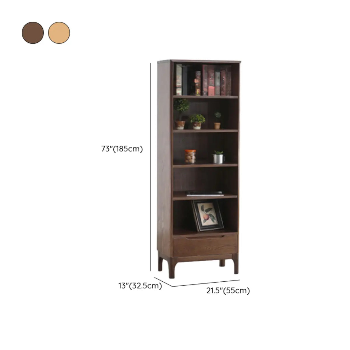 Simple Vertical Oak Rectangular Drawer Narrow Bookcase Image - 22