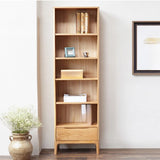 Simple Vertical Oak Rectangular Drawer Narrow Bookcase Image - 3