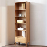 Simple Vertical Oak Rectangular Drawer Narrow Bookcase Image - 4