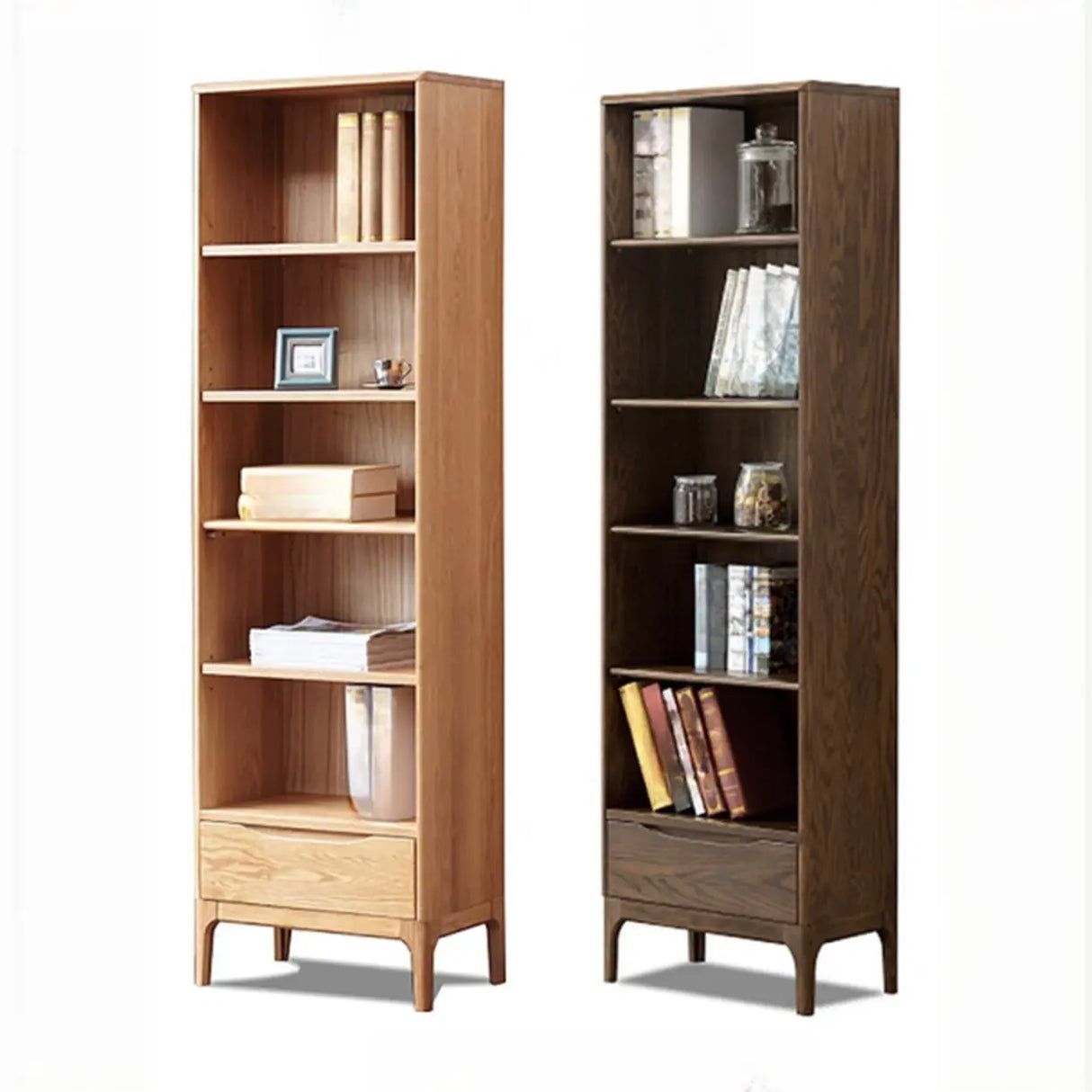 Simple Vertical Oak Rectangular Drawer Narrow Bookcase Image - 9