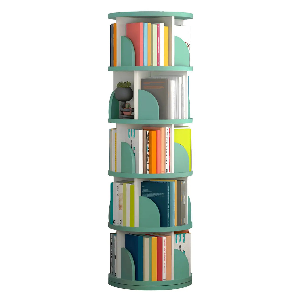 Simple Vertical Round Revolving Wooden Narrow Bookcase Image - 10