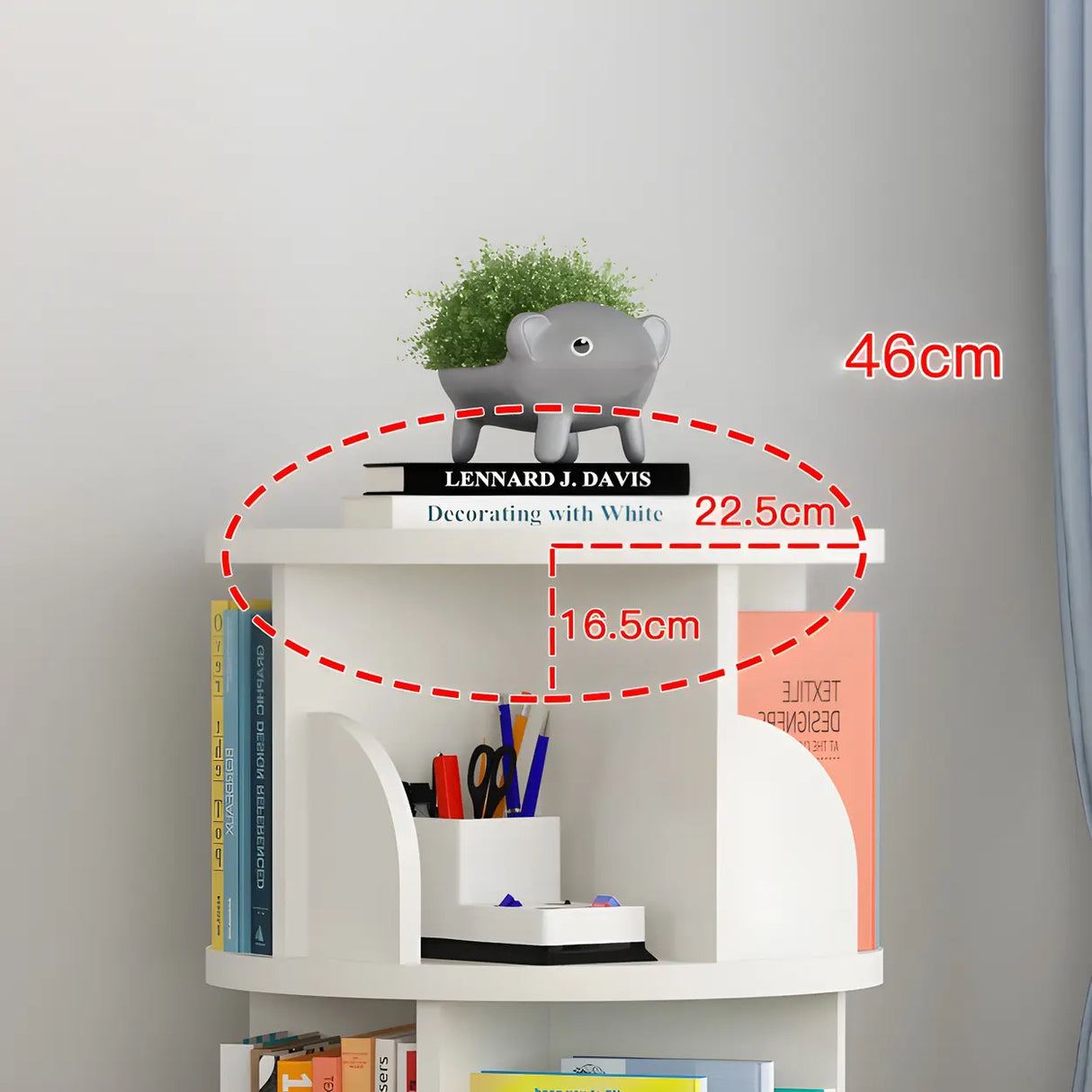 Simple Vertical Round Revolving Wooden Narrow Bookcase Image - 11