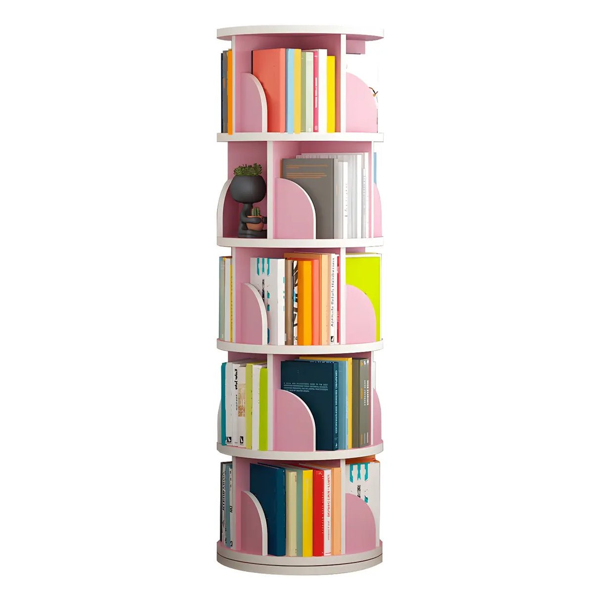 Simple Vertical Round Revolving Wooden Narrow Bookcase Image - 13
