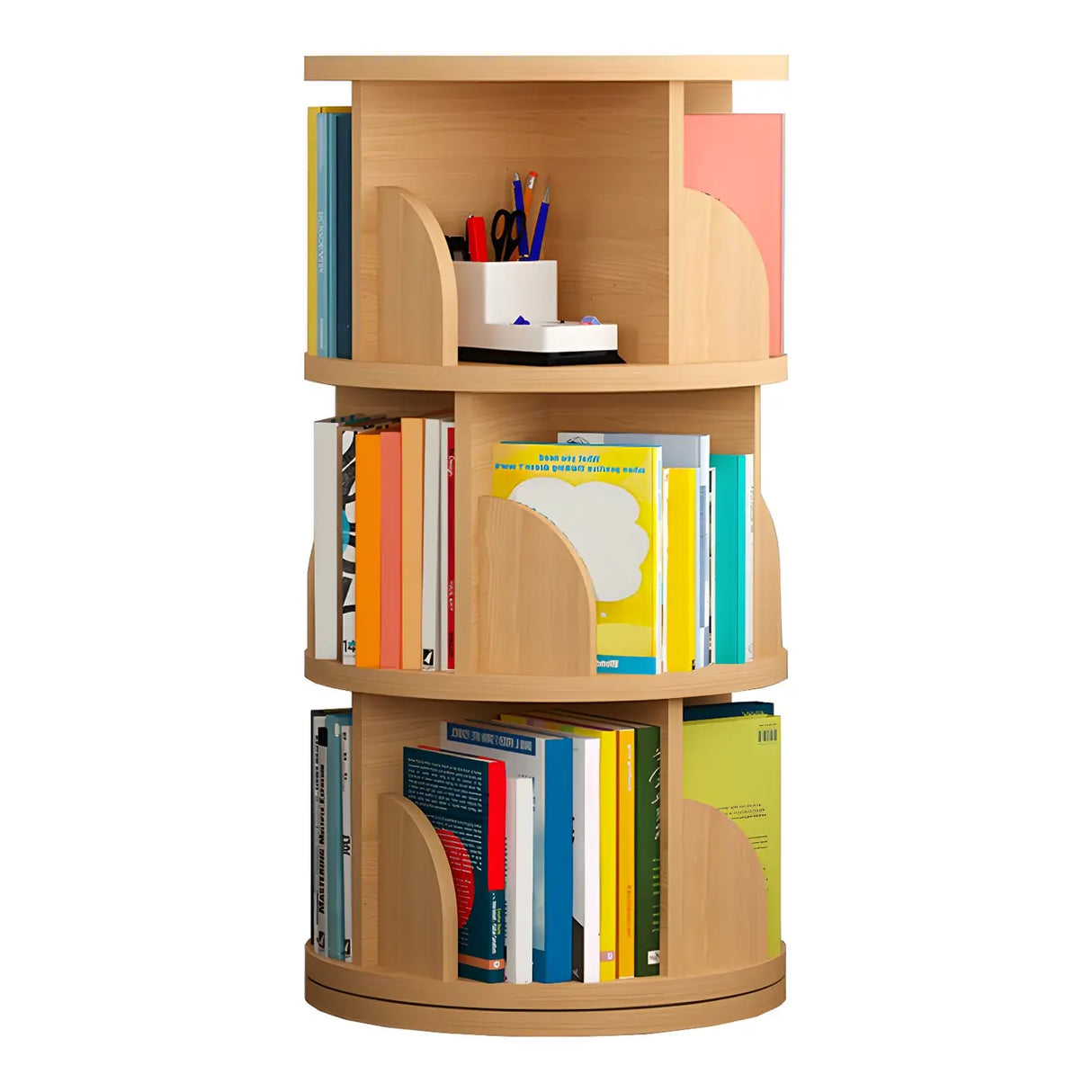 Simple Vertical Round Revolving Wooden Narrow Bookcase Image - 16