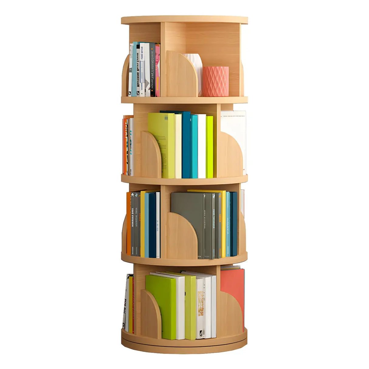 Simple Vertical Round Revolving Wooden Narrow Bookcase Image - 18