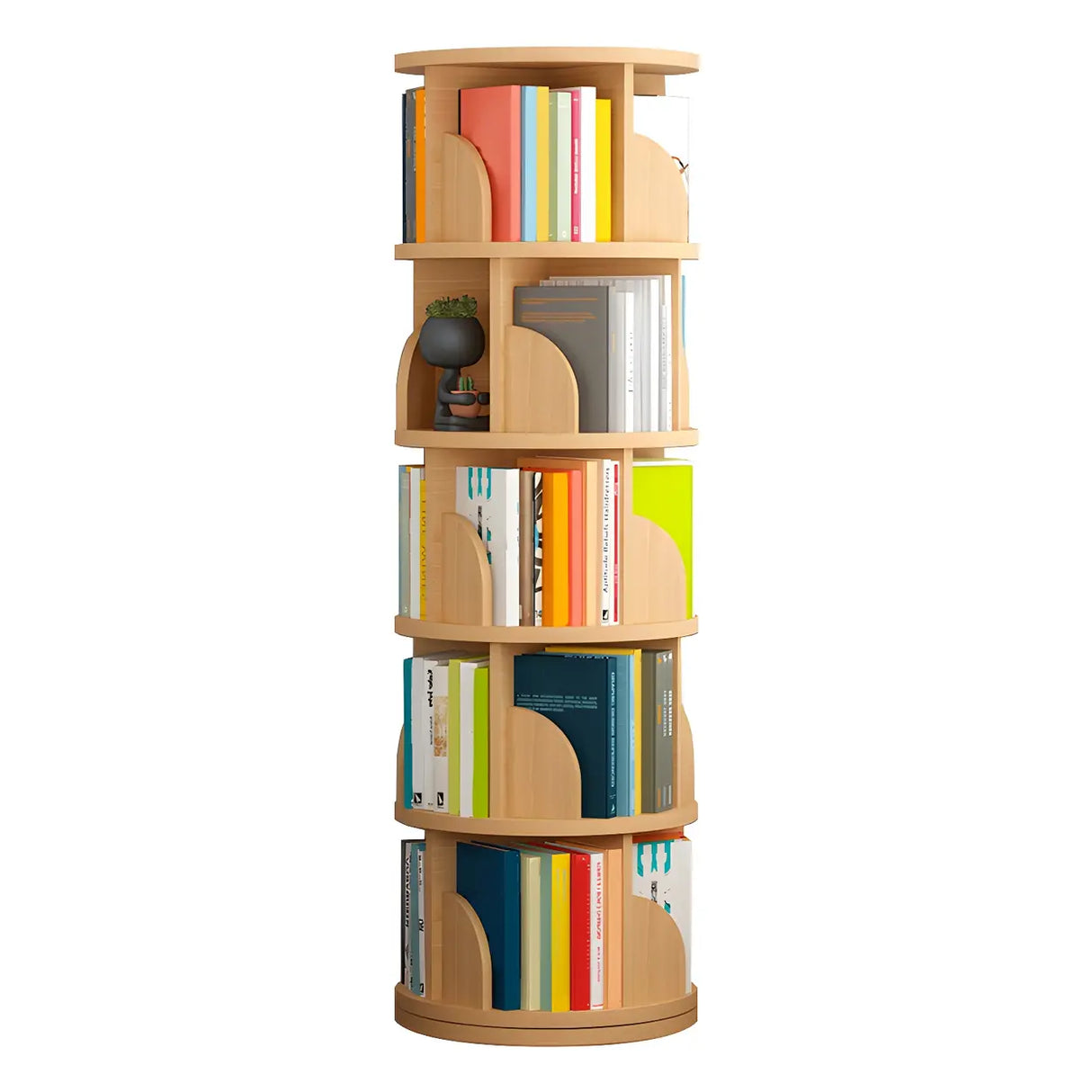 Simple Vertical Round Revolving Wooden Narrow Bookcase Image - 19