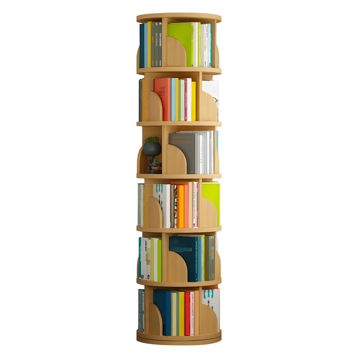 Simple Vertical Round Revolving Wooden Narrow Bookcase Image - 22
